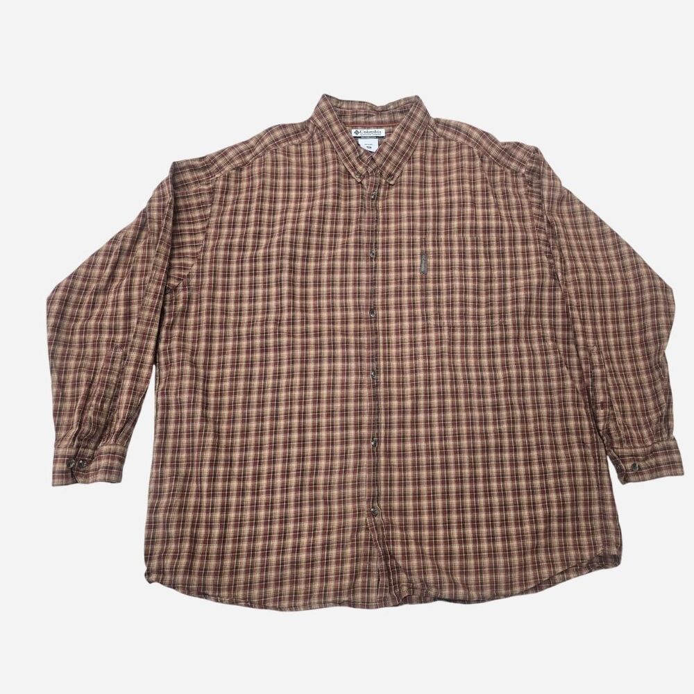 Columbia Sportswear Men's 3X Plaid Button-Down Shirt Long Sleeve Brown Vintage
